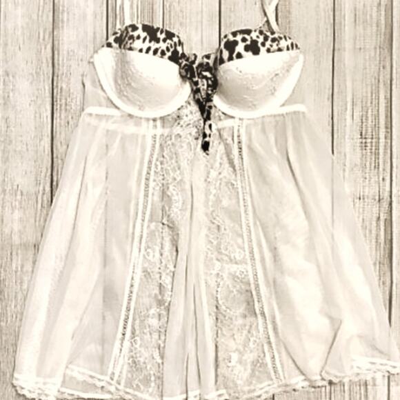 Rare Victoria's Secret Baby doll Lingerie 36B Sheer Leopard Print Pushup Padded - Picture 2 of 9